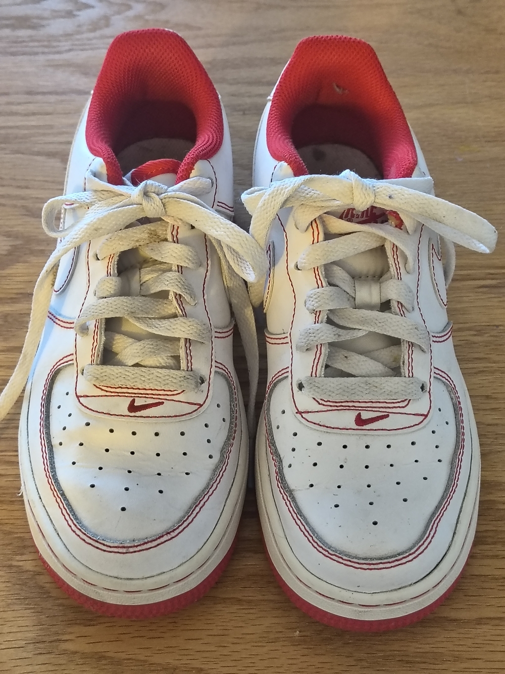 Nike Kids White with Red Accents Air Force 1 Sneakers